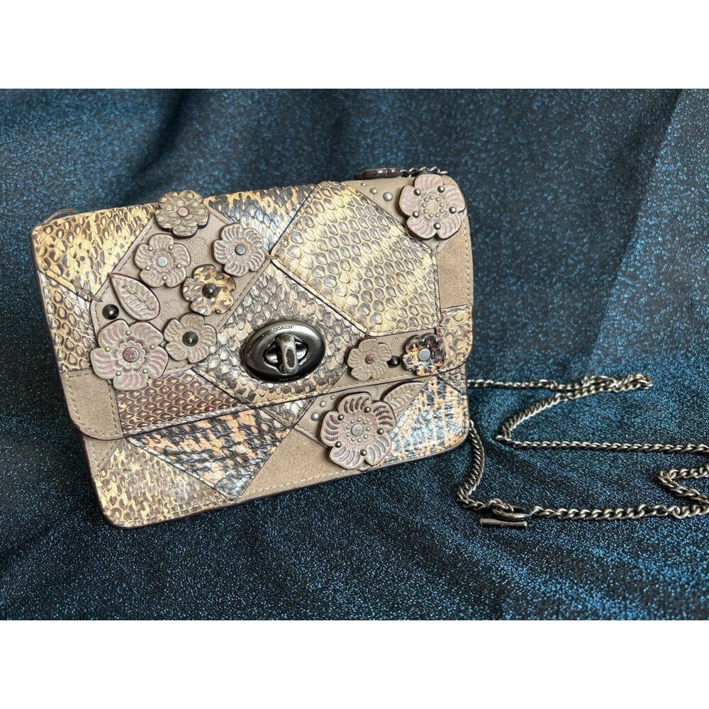 Coach 12071 Bowery Crossbody Shoulder Bag in Patchwork Leather & Snake Tea Rose